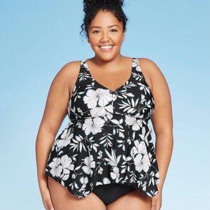NEW Kona Sol Asymmetric Hem Floral Tankini Top